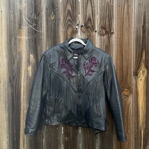 Women's Black Leather Fringe Jacket